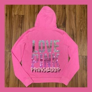 RARE PINK VS BLING FULL ZIP FUR LINED HOODIE COAT JACKET